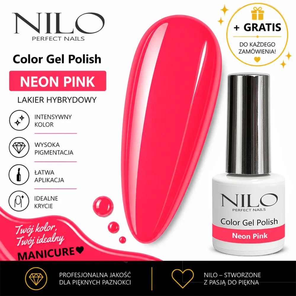 Lakier Hybrydowy Różowy Neon Pink no. 180 NILO Perfect Nails 10ml